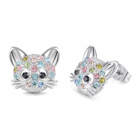 Wilacia Cute Cat Stud Earrings for Girls Hypoallergenic Cat Cubic Zirconia Earrings for Women Teens Girls Cat Lovers WB003-cat